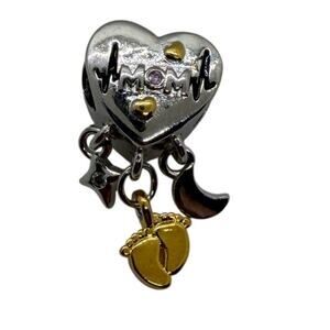 MOM" heart-shaped Charm Bead Fits Charm Bracelets 925